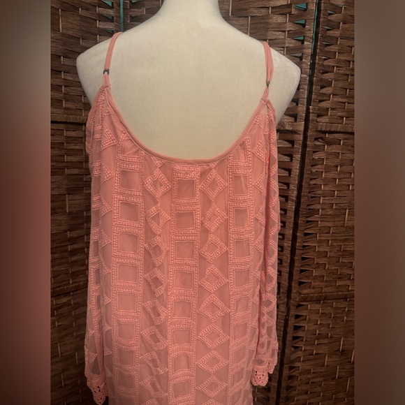 xhilaration Cold Shoulder Dress Peach Tunic XL Lining w/overlay Spring Summer - Picture 7 of 10